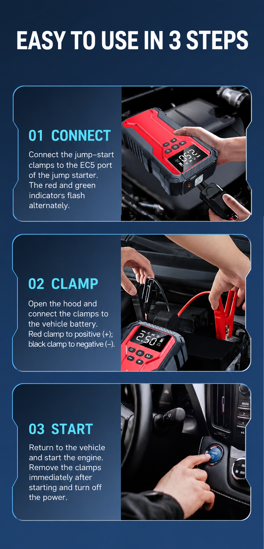 8000mAh 2000A Digital Car Jump Starter and Tire Inflator