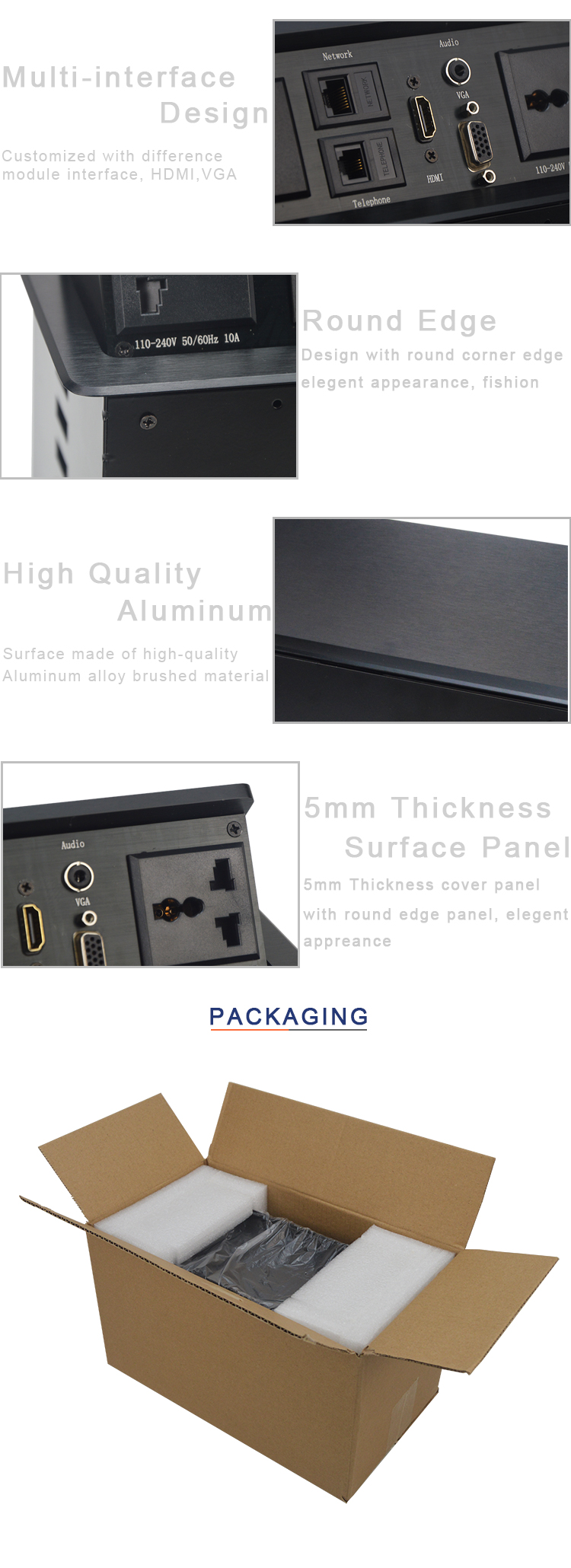 Luxurious meeting room desktop hidden pop up socket with bottom interface