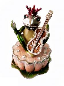 China Violin Frog Trinket Box Music Jeweled Box Pewter Frog Jewelry Box Green Frog Trinket Box   Frog Trinket Box Jeweled Box on sale