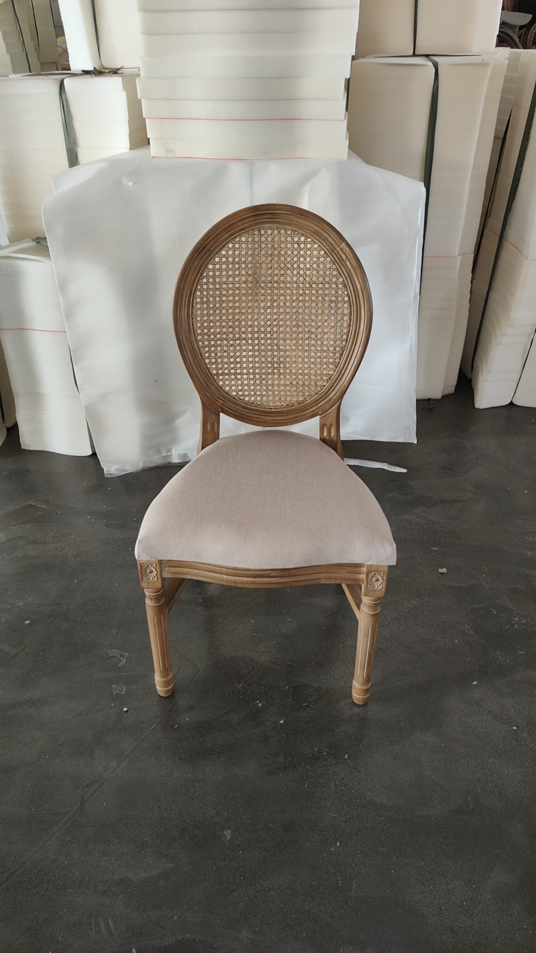 PU Leather Covered French Vintage Style Dining Chair with Stackable Design and Solid Wood