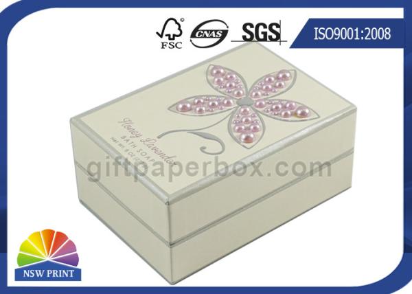 Quality Pearl Decorated Fancy Small Cardboard Paper Box / Rectangle Rigid Paper Box for sale