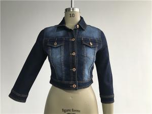 China Dark Wash Ladies Denim Jacket Button Through Ladies Cropped Jacket TW72960 on sale
