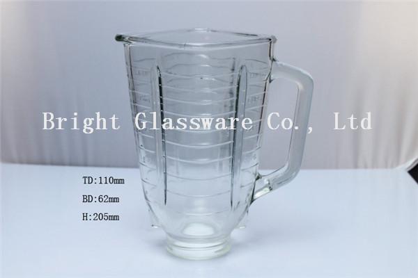 Quality big glass juice pot with handle use in pubs, glass bottle for sale