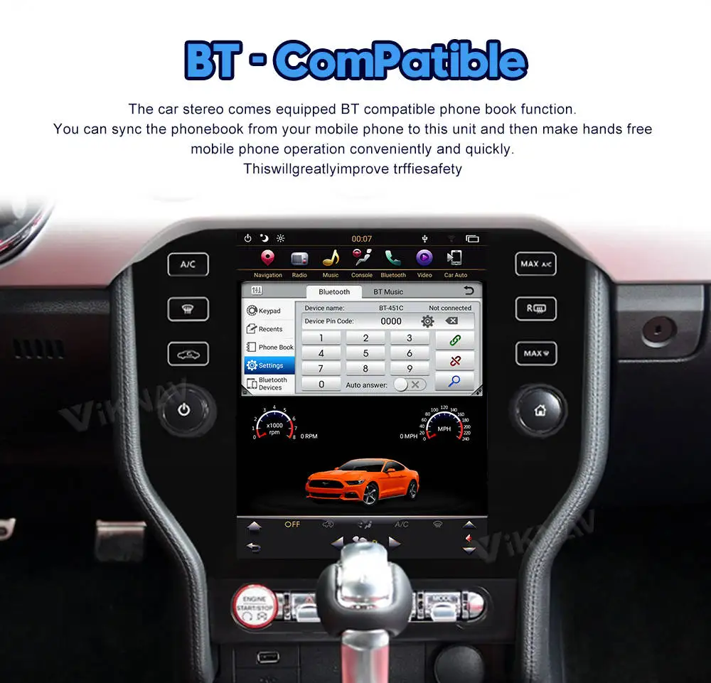 Viknav Touch Screen Car Radio For Ford Mustang 2014-2021 Video Player Head Unit Auro Stereo Android GPS Navigation Carplay