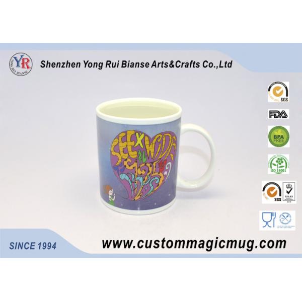 Cartoon Heart Porcelain Heat Reactive Mugs , Creative Gift Color Changing Mugs
