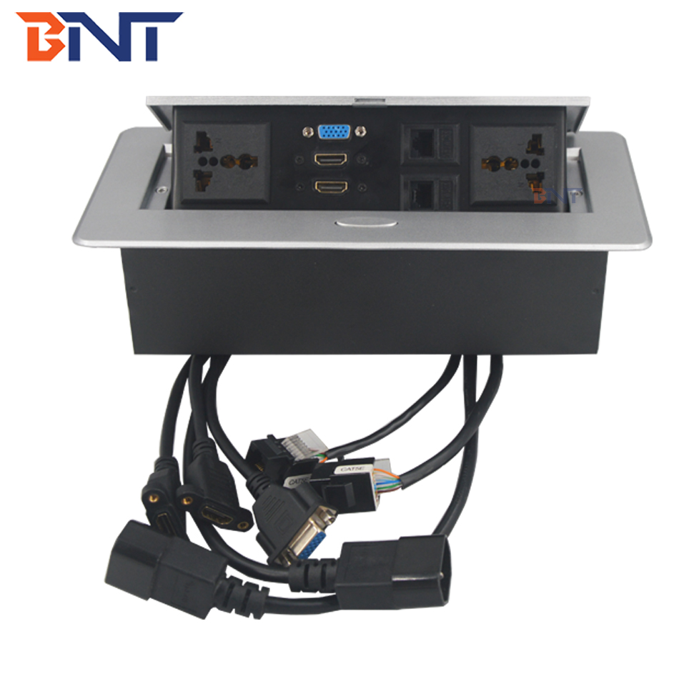 BNT 2020 new design smart office use easy assemble desk hidden power socket brush black built in office furniture
