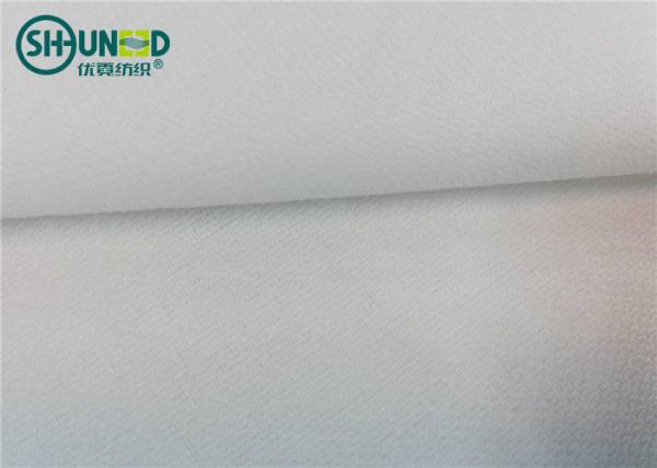 Quality White Polyester Woven Fusible Interlining / Twill Woven Fusible Interfacing Fabric for sale