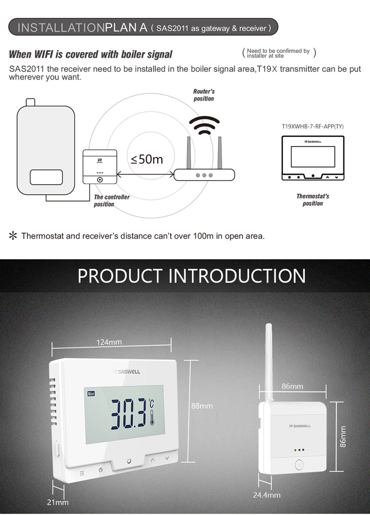 868MHz Tuya WiFi Smart Thermostat MQTT Gas Boiler Wireless Thermostat