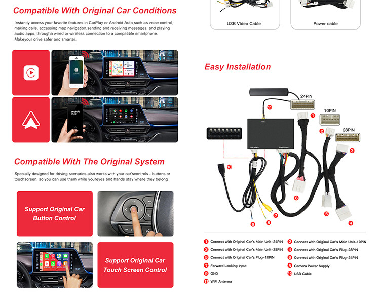 Car Video Interface For Toyota Universal Carplay Box Plug And Play Support Original Rear View Camera
