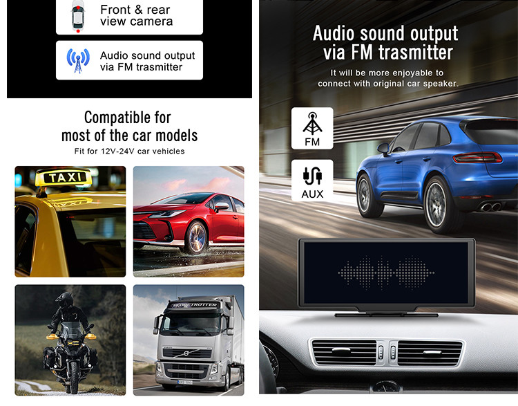 Universail Truck Car Dash Cam DVR Head Unit With Wireless Carplay