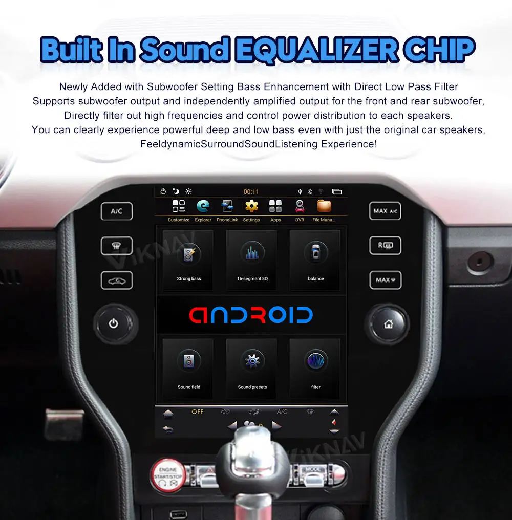 Viknav Touch Screen Car Radio For Ford Mustang 2014-2021 Video Player Head Unit Auro Stereo Android GPS Navigation Carplay