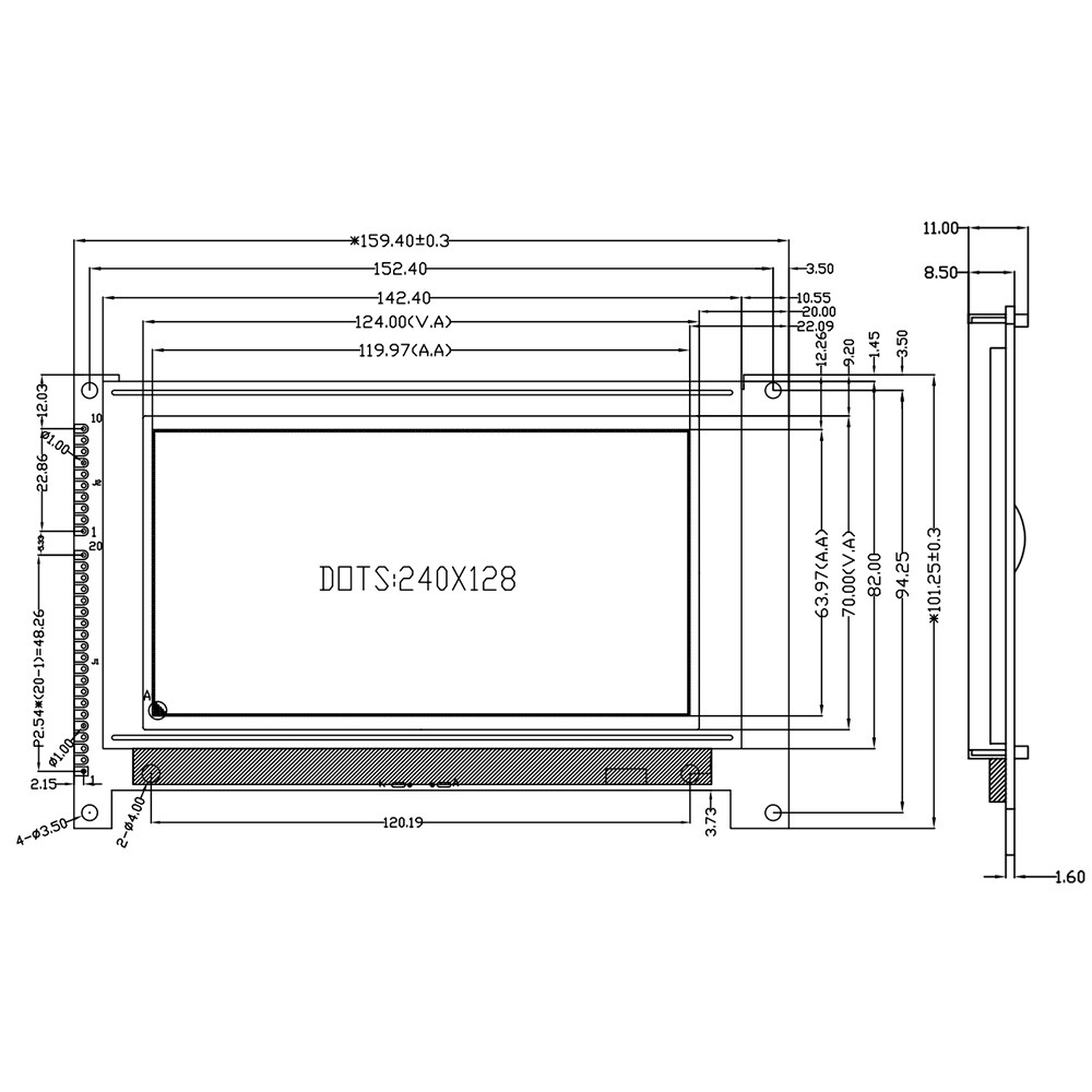 5.1 Inch COG LCD Display Parallel Port Interface Resolution 240*128 350 Brightness Driver IC LC7981 Black Background White Display With PCB Board