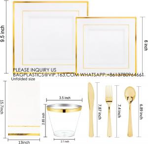 Buy cheap Gold Plastic Plates - Disposable Square Gold Plates Include Dinner Plates Dessert Plates Cups Plastic Cutlery product