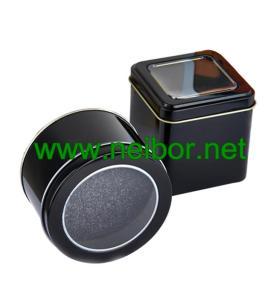 China Black color square metal tin watch case watch display box with window and foam 75x75x75mm on sale