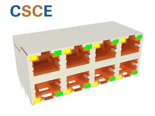 Phosphor Bronze 2 * 4 Port Stacked RJ45 Connectors Wifi Adapter Socket With Led
