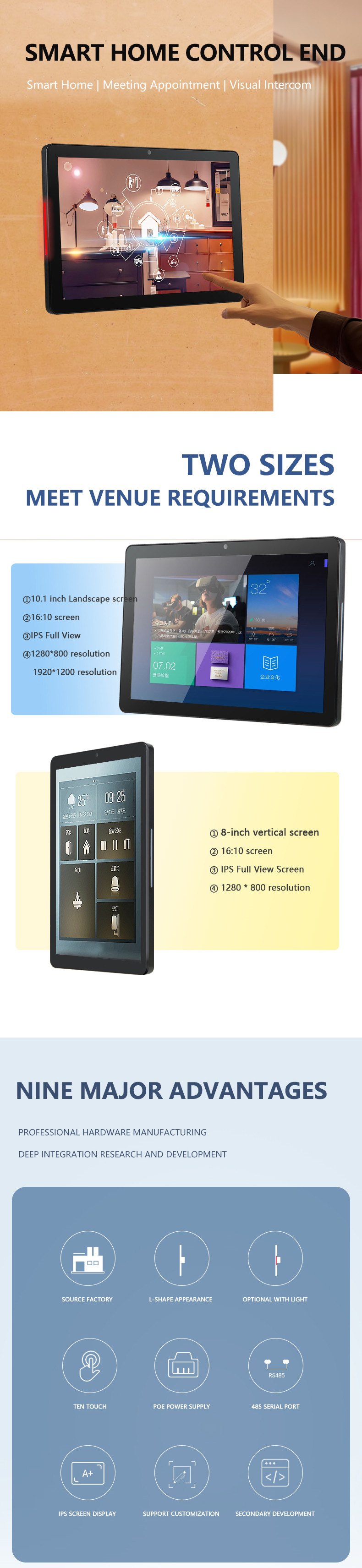 8 inch Android Monitor Smart Home Tablet with 1280×800 Android 11 OS