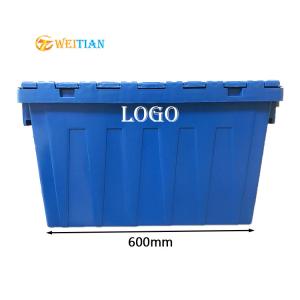 ISO9001 Plastic Logistic Box HDPE 60L Attached Lid Distribution Containers