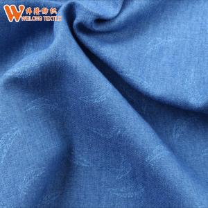 Buy cheap 4.2oz Feather Printed Indigo Thin Lightweight Cotton Denim Fabric For Summer product