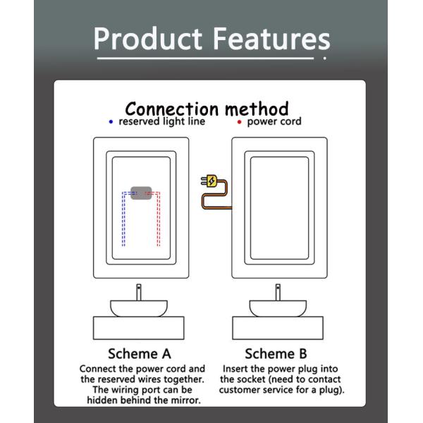 Modern Smart Mirror with High Brightness LED Strip Lights Illuminated and Defogging