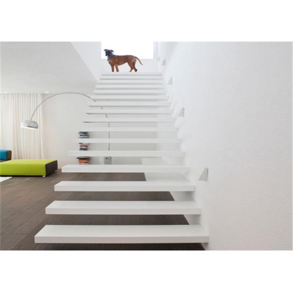 Contemporary Wooden Floating Steps Staircase With Invisible Stringer , Laminated