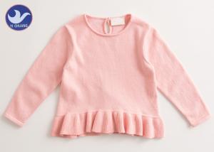 Buy cheap Frill Welt Girls Pink Sweater , Girls Crew Neck Sweater Back Neck Button Closure product