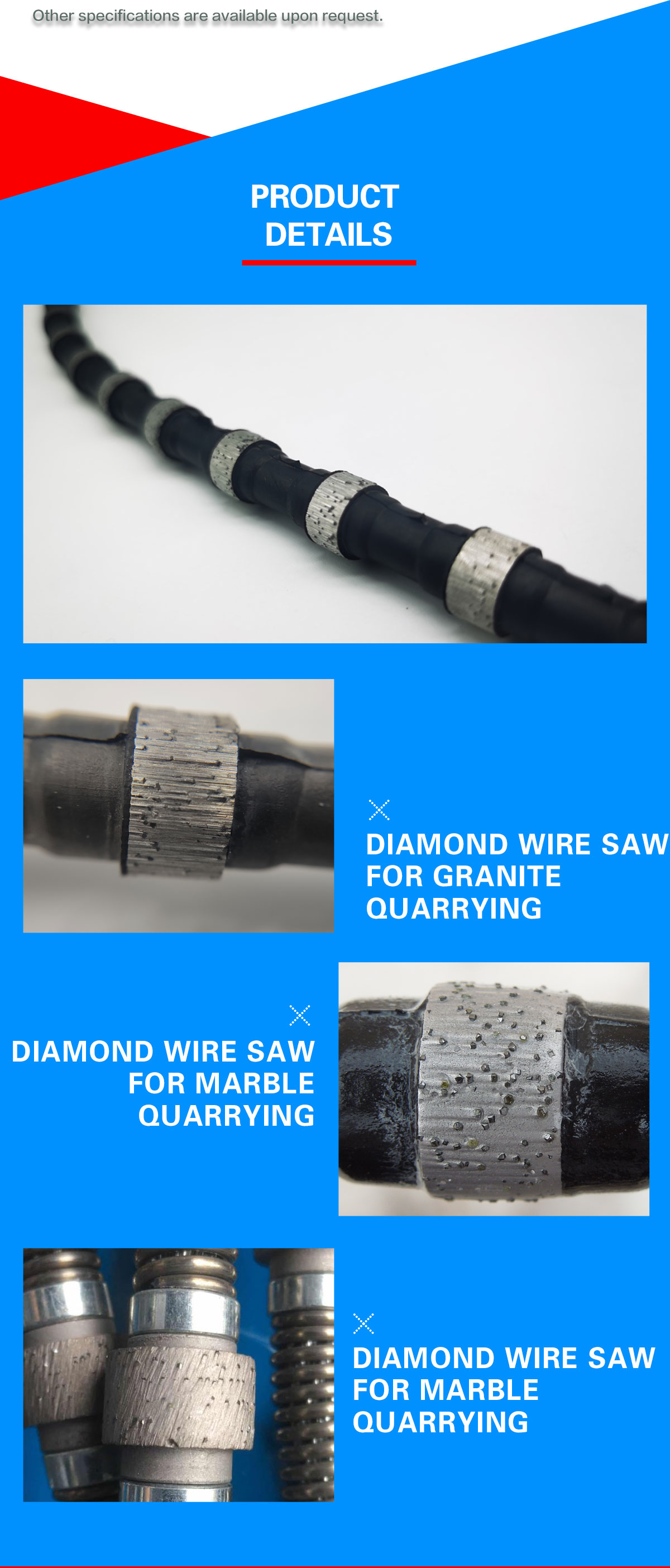 Customized Diamond Cutting Wire Saw for Granite and Marble 5000m/week Output Capacity