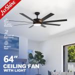 Black MDF Blades Ceiling Fans With Lights 6 Speed Remote Control App Control