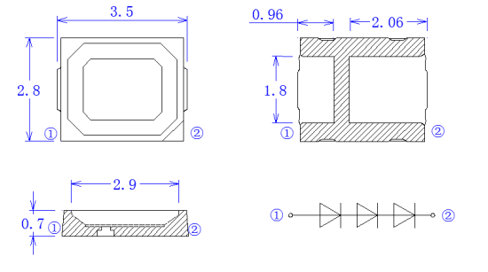 Green RGB LED Chip 2835 9V 100MA For Traffic Lights