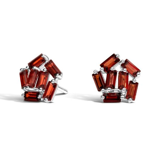 Quality Custom White Gold Baguette Garnet Cluster Stud Earrings for sale