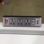 Fix on desk edge conference table power outlet with customized module