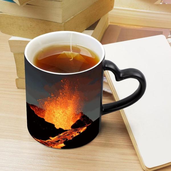 Ceramic Heat Sensitive Coffee Cups Discoloration Cup with Heart Shaped Handle Gifts heat changing mug