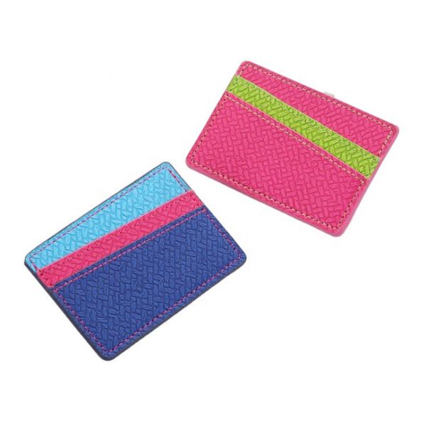 Rectangle Credit Card Organizer Wallet PU Leather Weave Wallet Debossing Logo