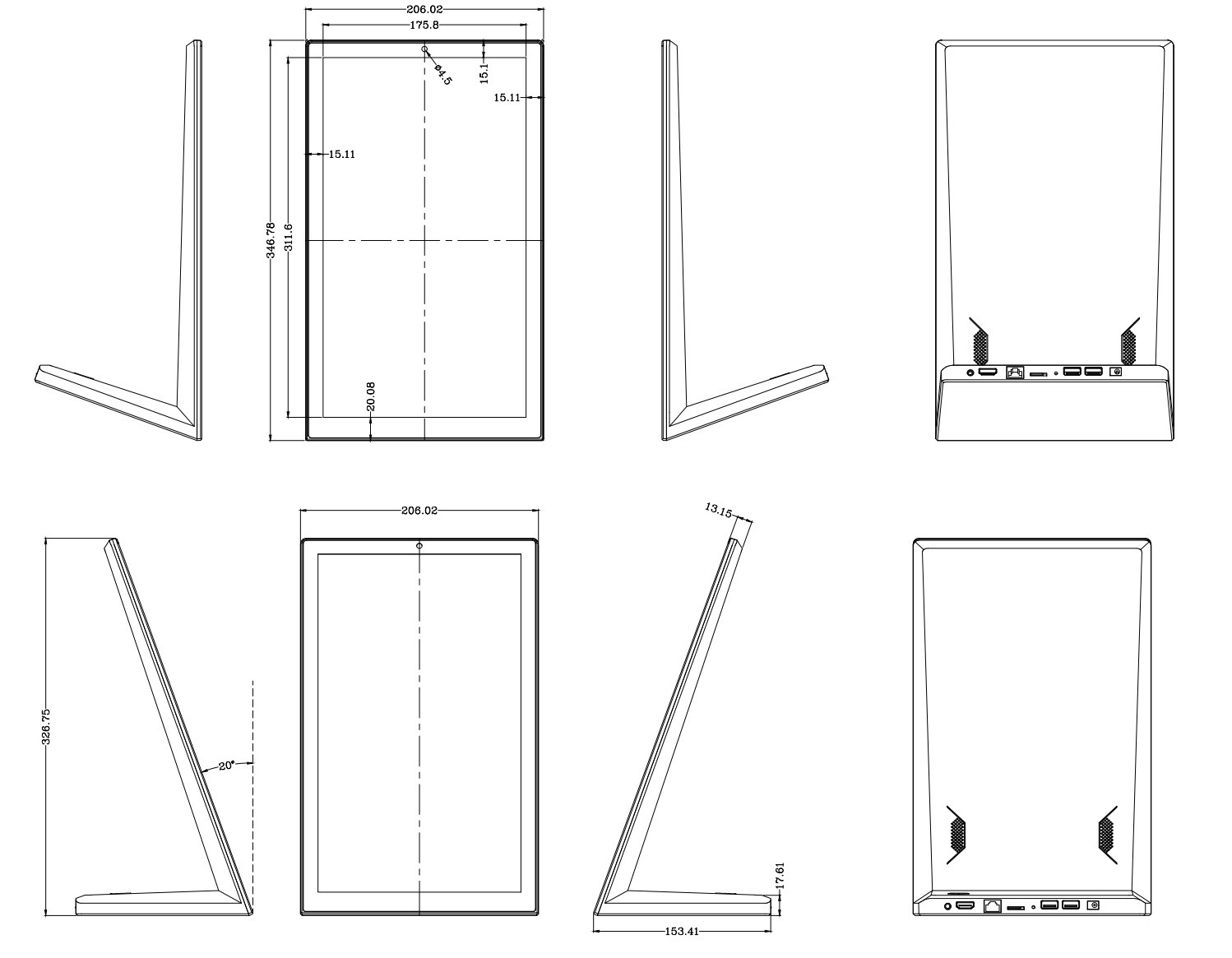14 Inch L Shape Vertical Screen Android Touch LCD Monitor Display For Bars Hotels And Restaurants