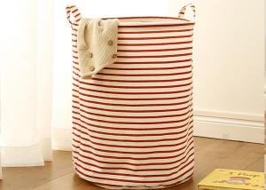 China Puting portable Laundry basket storage bag box bathroom hamper bin customized colors stripe Green blue Cotton Linen on sale