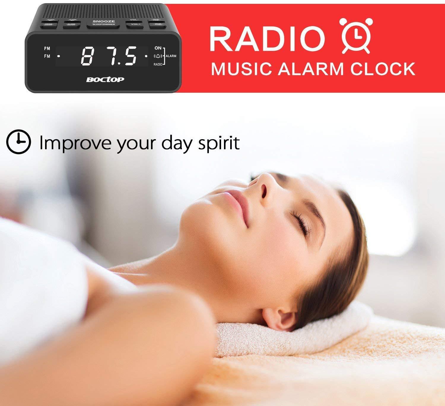 Rechargeable Digital Alarm Clock Radio Portable With Temperature Sensor