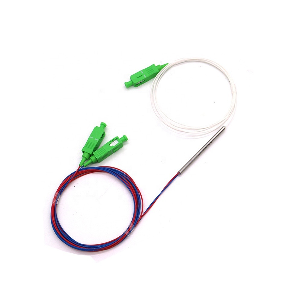 1X2 0.9mm Single Mode Dual Window 1310/1550nm 50/50 Mini Steel Tube Fbt Coupler 1*2 Fbt Splitter with Sc/APC Connector