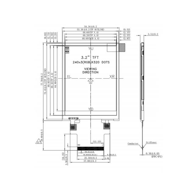3.2 Inch 6 O'Clock TFT LCD display Module With RGB Vertical Stripe