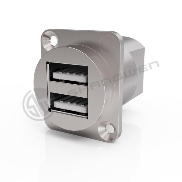 Quality Ip65 Waterproof USB Connector Panel Mount Double Port 4 Pin Data Cable Connector for sale