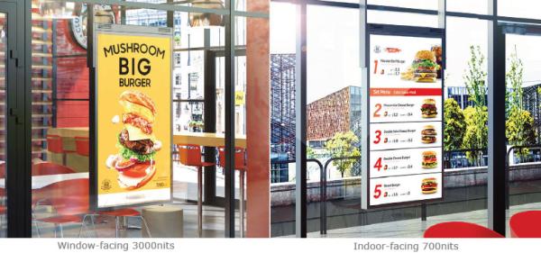 Quality Smart Signage Window Dual Sided Digital Hign Brightness 700nits 5000nit Semi-Outdoor Display for sale