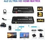 18Gbps 4x2 HDMI 2.0 Matrix Switch Splitter 4K 60Hz 4:4:4 Switcher