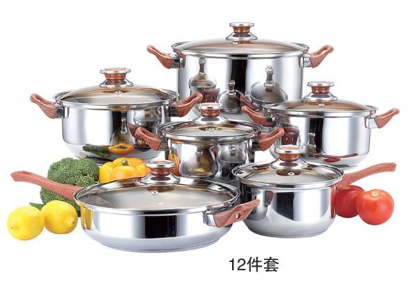 Quality 12pcs cookware set with tawny class lid & cooking pot with kettle & kitchenware for sale