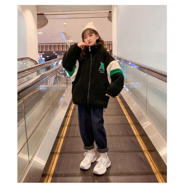 Girls Cotton Warm Embroidered Lamb Wool Padded Coat Windproof