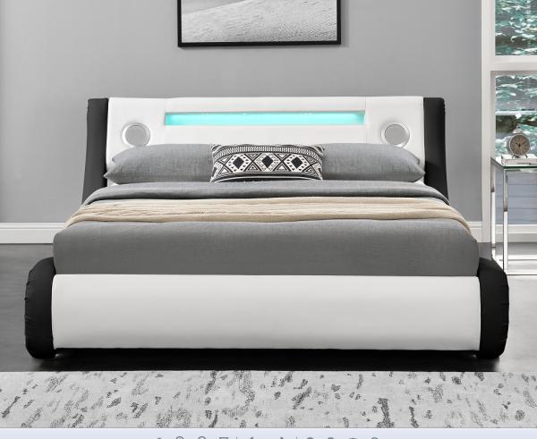 Quality Modern LED Upholstered Bed Queen Size Platform Bed Frame With Speakers for sale