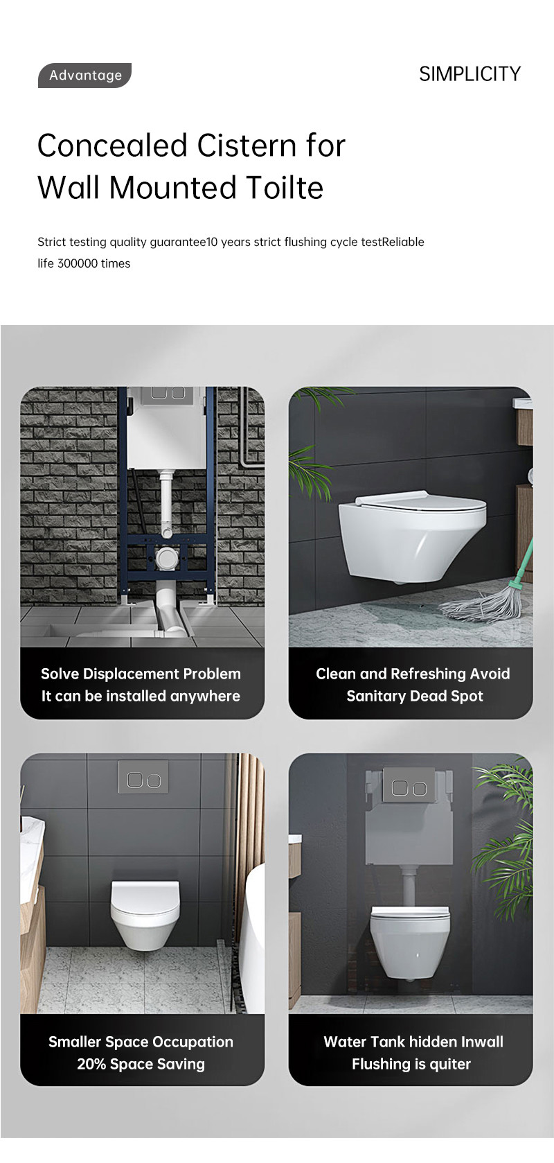 Customization Full Frame Concealed Cistern Tank Inwall Installation