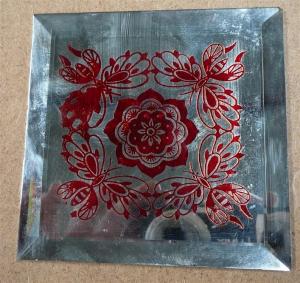 China silk printing glass decorative mirror red flower art glass on sale