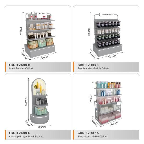 Retail Display Showcase Grey Wooden Island Cabinet For Store Showcase And Trendy Shop Decoration