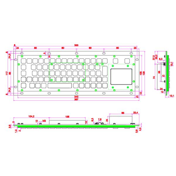 Waterproof Keyboard with Mouse Touchpad Stainless Steel for Kiosk