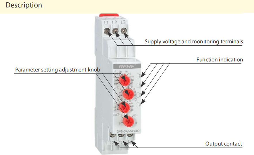 DV5-07 Phase Loss Sensor Relay 3P+N Monitoring Voltage Relay 3 Phase 3 Wires Control Relay 10A 250V