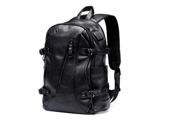 Quality Durable Black Leather Business Casual Backpack Waterproof With USB Charging for sale