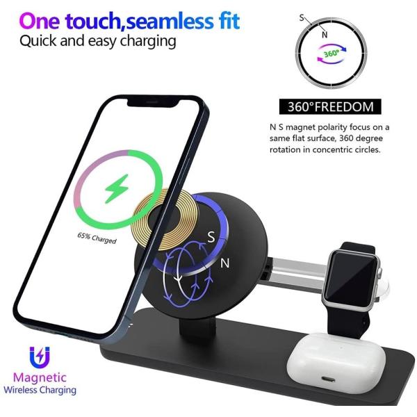 5W 3 In 1 Magsafe Wireless Charger Station 5V 1A For IPhone 12 AirPods